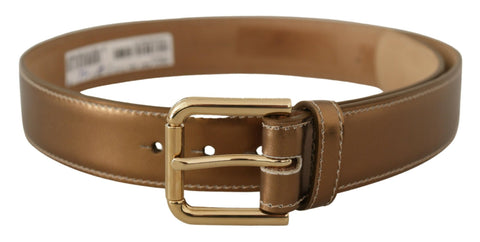 Bronze calf leather belt with gold logo waist buckle by Dolce & Gabbana, featuring a sleek and stylish design.