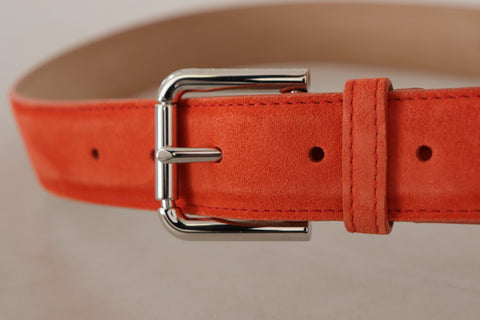 Orange leather and suede belt by Dolce & Gabbana with silver logo metal buckle and adjustable strap.