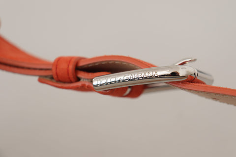 Orange leather and suede belt by Dolce & Gabbana with silver logo metal buckle and adjustable strap.