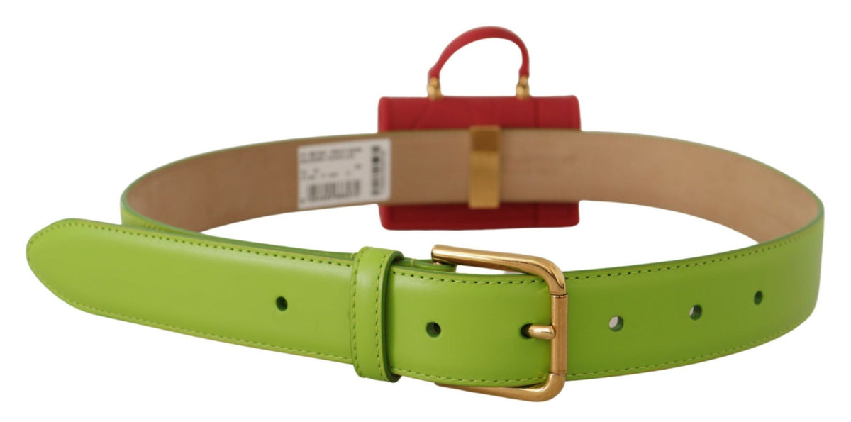 Green leather devotion heart micro bag with headphones and belt by Dolce & Gabbana, featuring a compact design and detailed craftsmanship.
