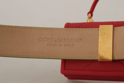 Green leather devotion heart micro bag with headphone and belt details from Dolce & Gabbana, featuring compact design and decorative accents.