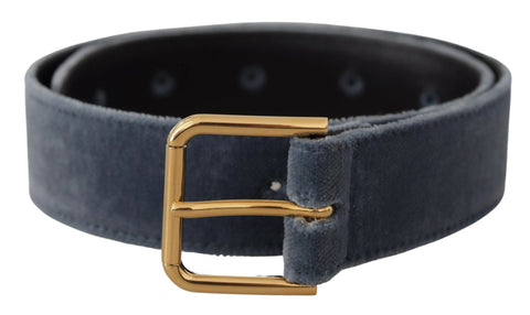 Navy blue velvet waist belt with gold metal logo buckle from Dolce & Gabbana, stylish accessory with elegant detailing.
