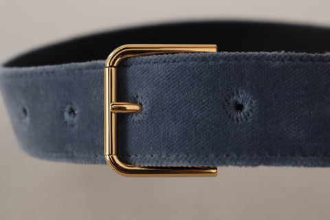 Navy blue velvet waist belt with gold metal logo buckle by Dolce & Gabbana, featuring a sleek and luxurious design.