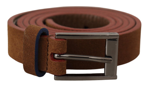 Brown metal waist belt with engraved logo buckle from Dolce & Gabbana, featuring a sleek, stylish design.