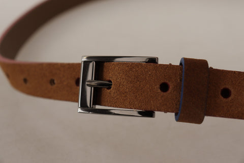 Brown Dolce & Gabbana metal waist belt with engraved logo buckle, featuring a stylish and durable design.