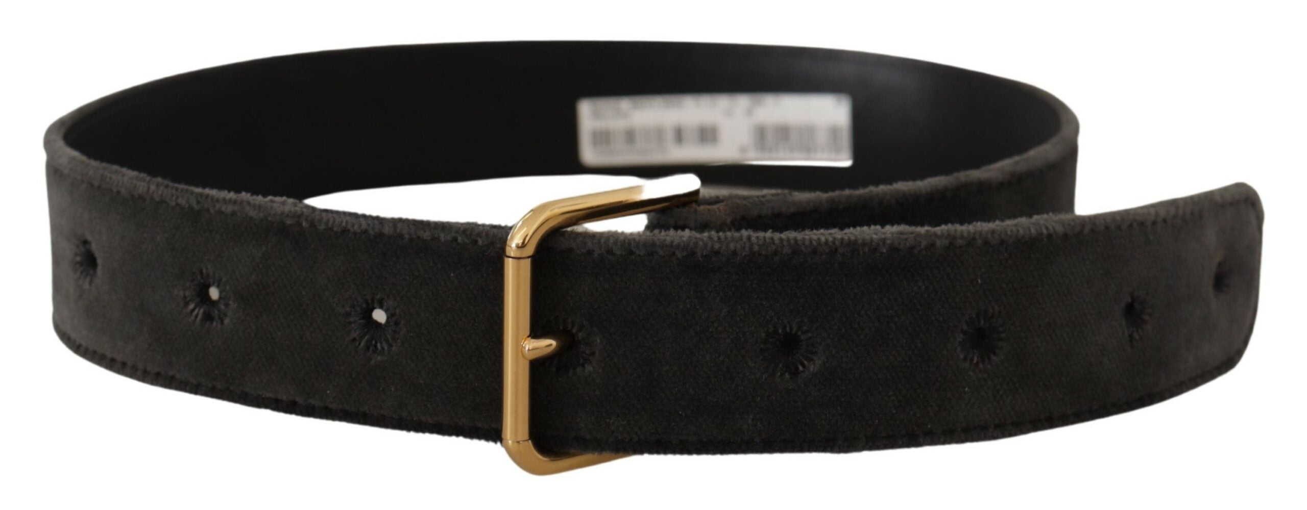 Brown velvet waist belt with gold-tone logo metal buckle by Dolce & Gabbana, featuring a sleek and stylish design.
