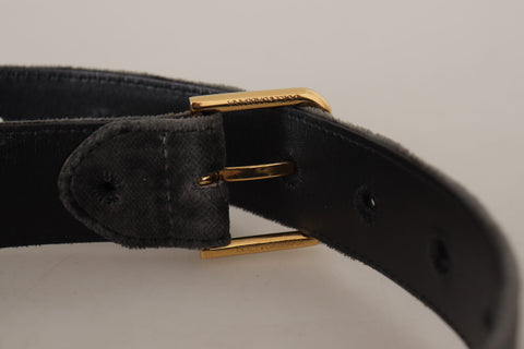 Brown velvet waist belt with gold tone logo metal buckle, Dolce & Gabbana fashion accessory.