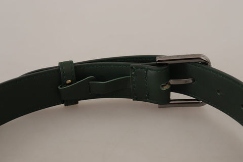 Army green leather belt with metal logo waist buckle by Dolce & Gabbana, featuring a sleek and stylish design.
