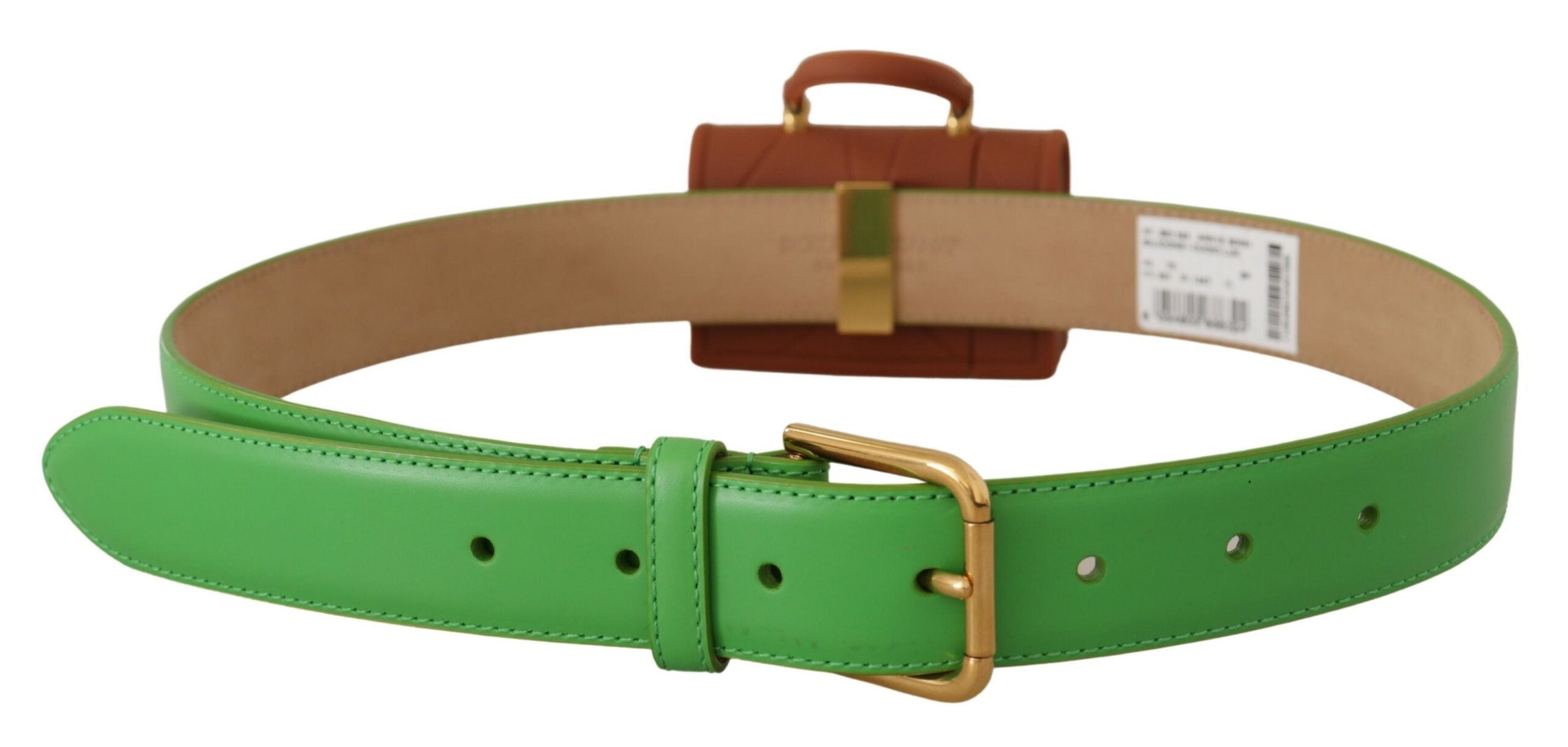 Green leather Devotion Heart micro bag with headphone and belt details, by Dolce & Gabbana.