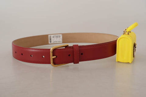 Red leather Dolce & Gabbana devotion heart-shaped belt with yellow buckle and gold hardware.