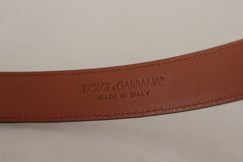 Brown leather belt with leopard embossing and buckle, by Dolce & Gabbana, featuring textured animal print design.