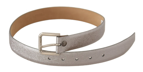 Dolce & Gabbana metallic silver leather waist belt with metal buckle, stylish accessory for women or men.