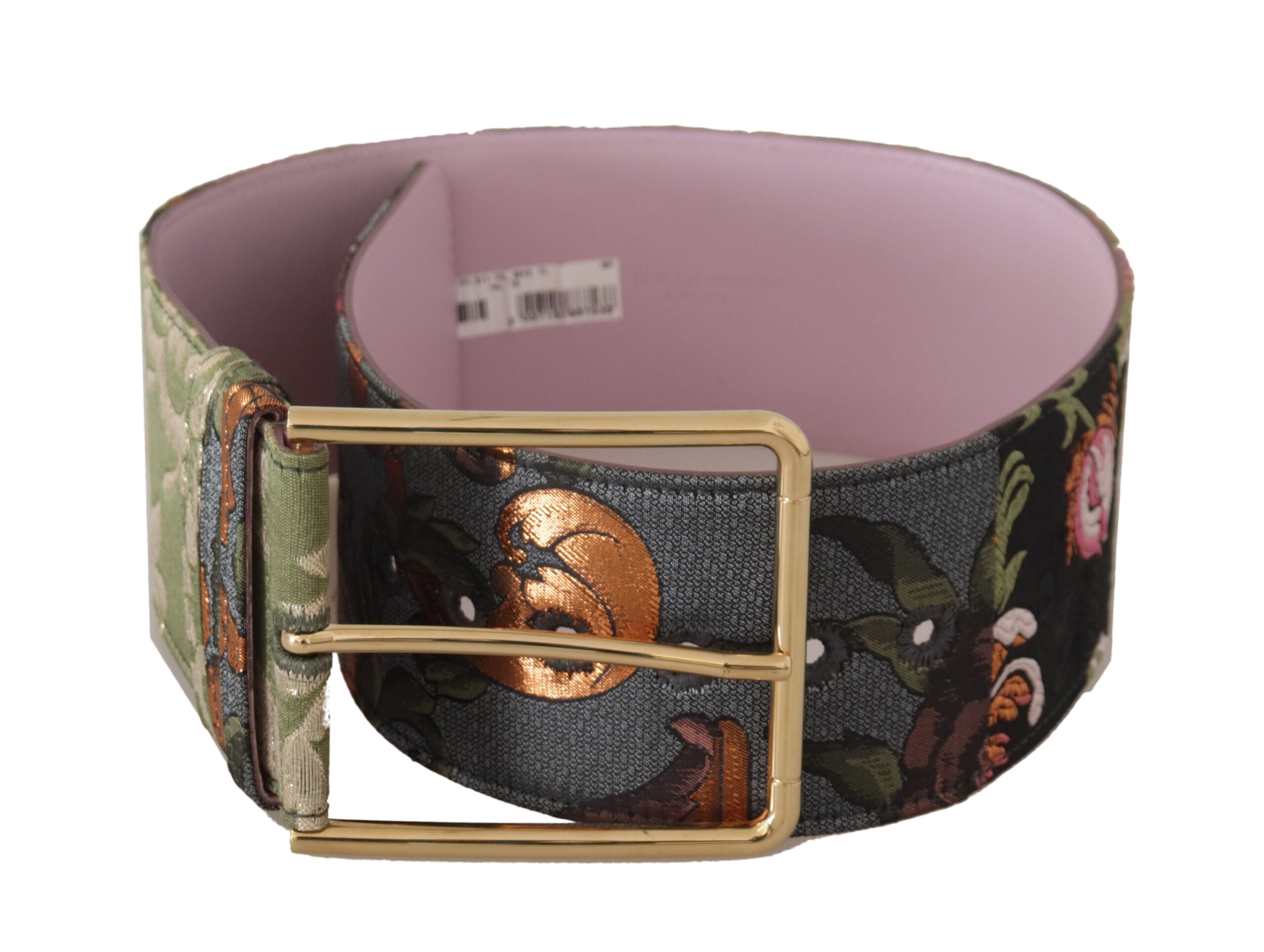 Multicolor leather embroidered belt with gold metal buckle by Dolce & Gabbana, featuring intricate embroidery and vibrant design.