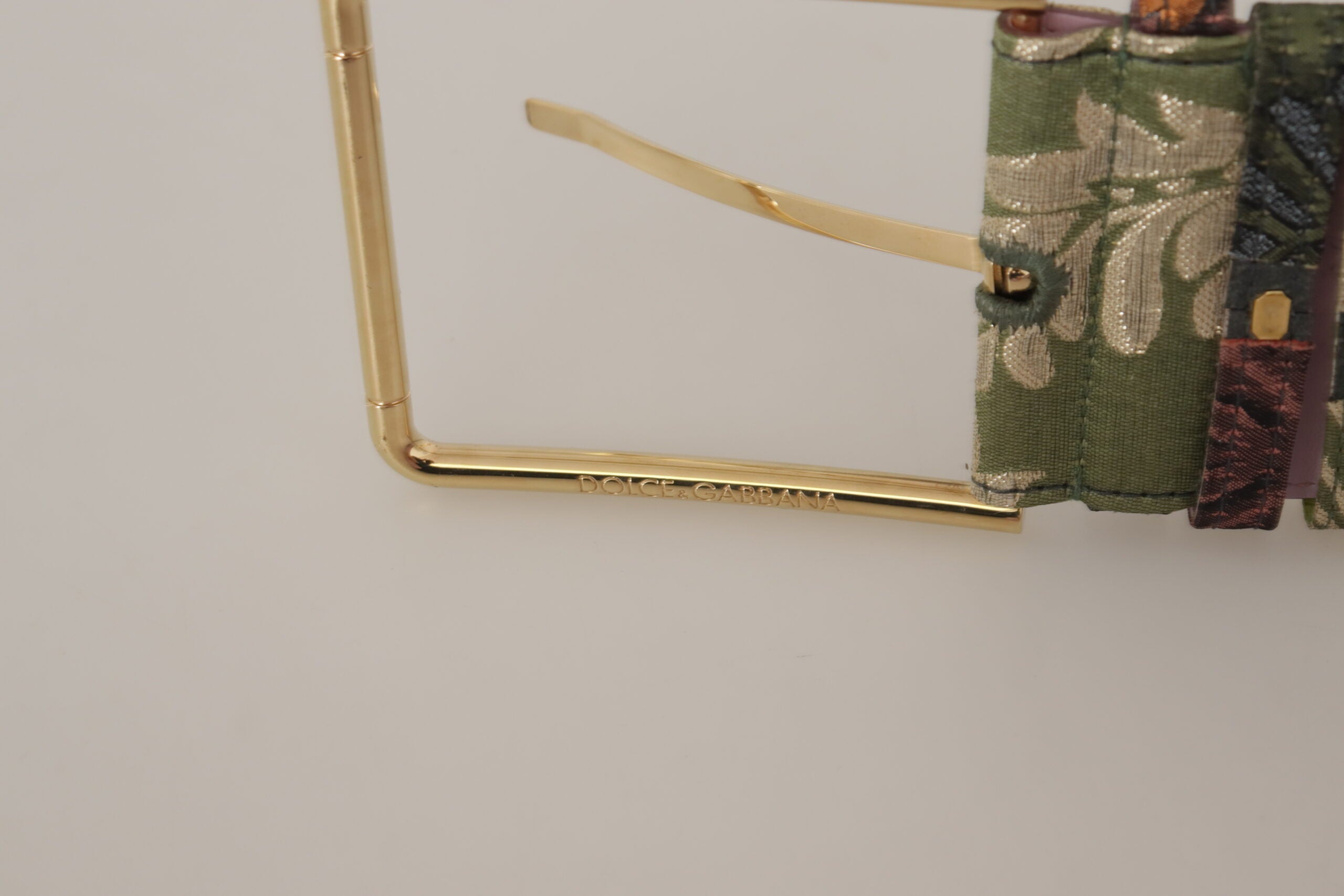 Multicolor leather embroidered belt with gold metal buckle by Dolce & Gabbana, featuring intricate stitching and vibrant design.