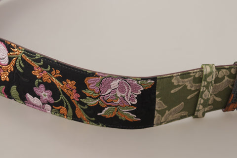 Multicolor leather embroidered belt with gold metal buckle by Dolce & Gabbana, showcasing intricate embroidery and vibrant design.
