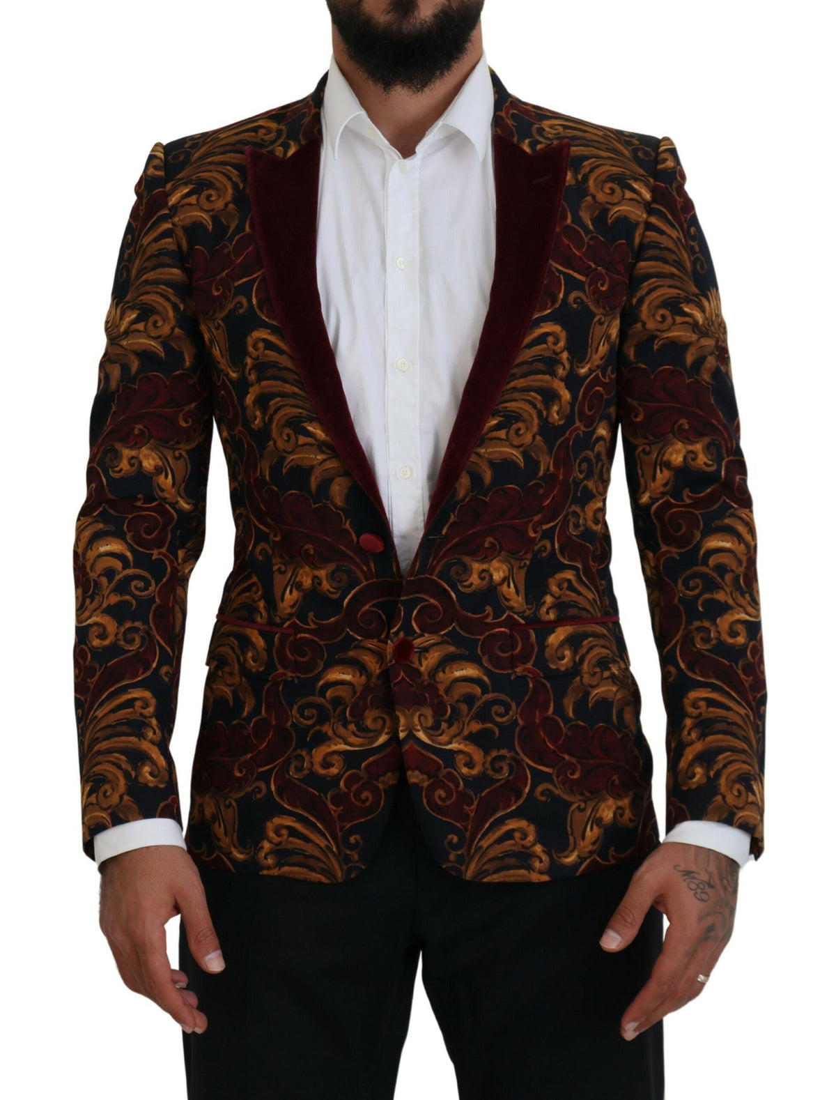 Multicolor floral single-breasted Martini blazer by Dolce & Gabbana with vibrant floral pattern and tailored fit.