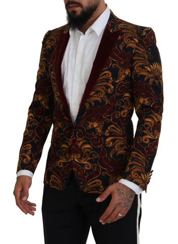 Multicolor floral Dolce & Gabbana single-breasted martini blazer, stylish tailored jacket with vibrant floral pattern.