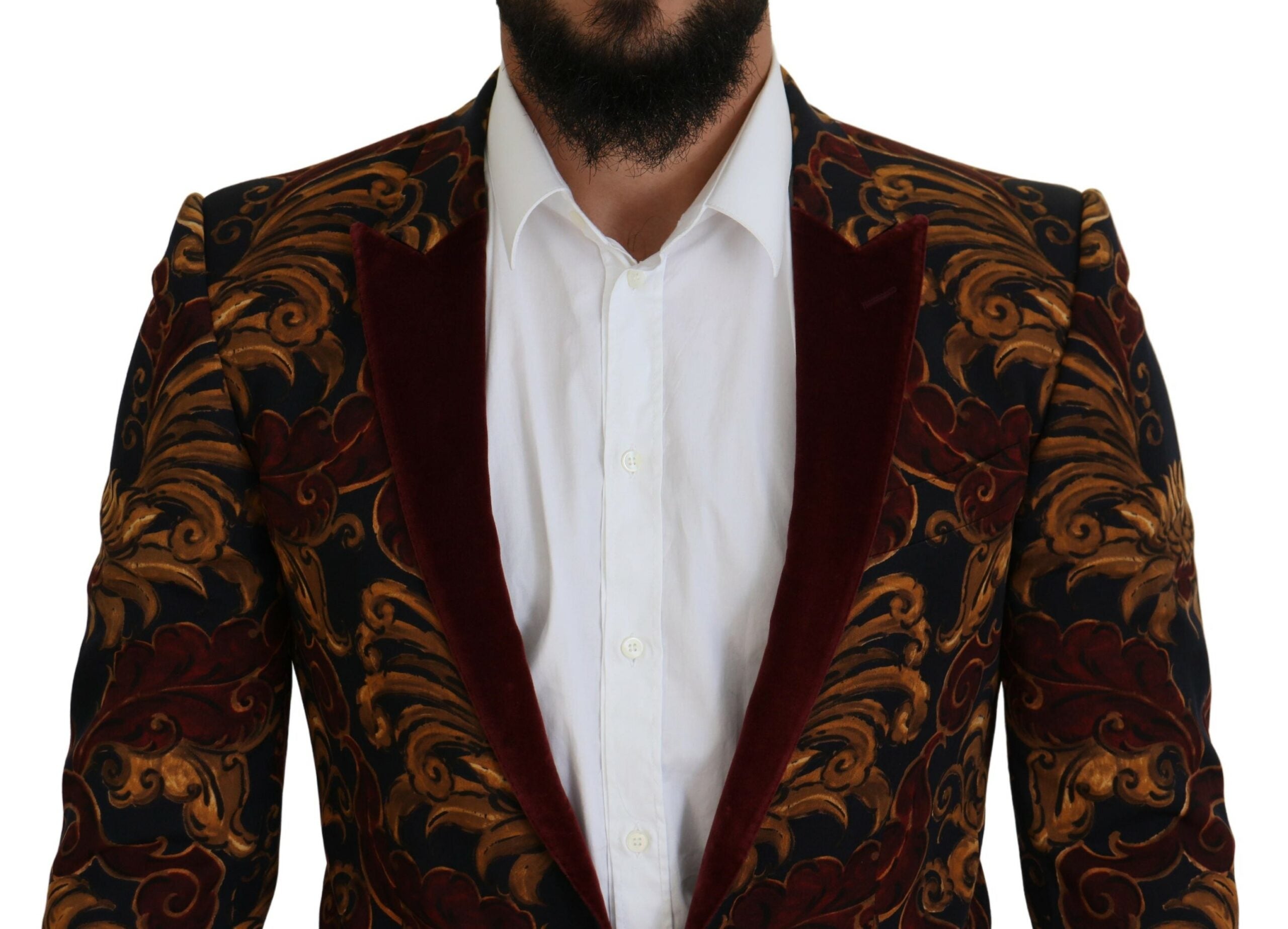 Multicolor floral single-breasted Martini blazer by Dolce & Gabbana, featuring vibrant floral pattern and tailored fit.