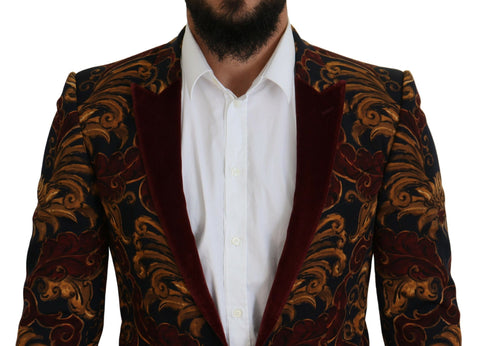 Multicolor floral single-breasted Martini blazer by Dolce & Gabbana, featuring vibrant floral pattern and tailored fit.