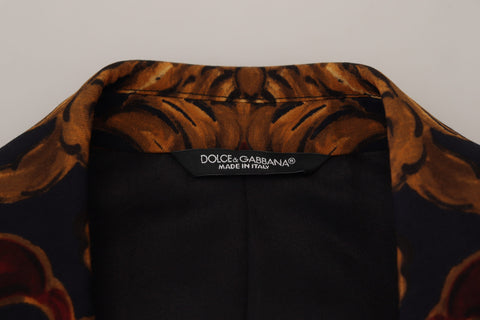 Multicolor floral single-breasted Martini blazer by Dolce & Gabbana, featuring vibrant flower patterns and tailored fit.