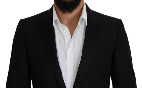 Black slim fit formal martini blazer by Dolce & Gabbana, tailored with a sleek design and classic lapel detail.