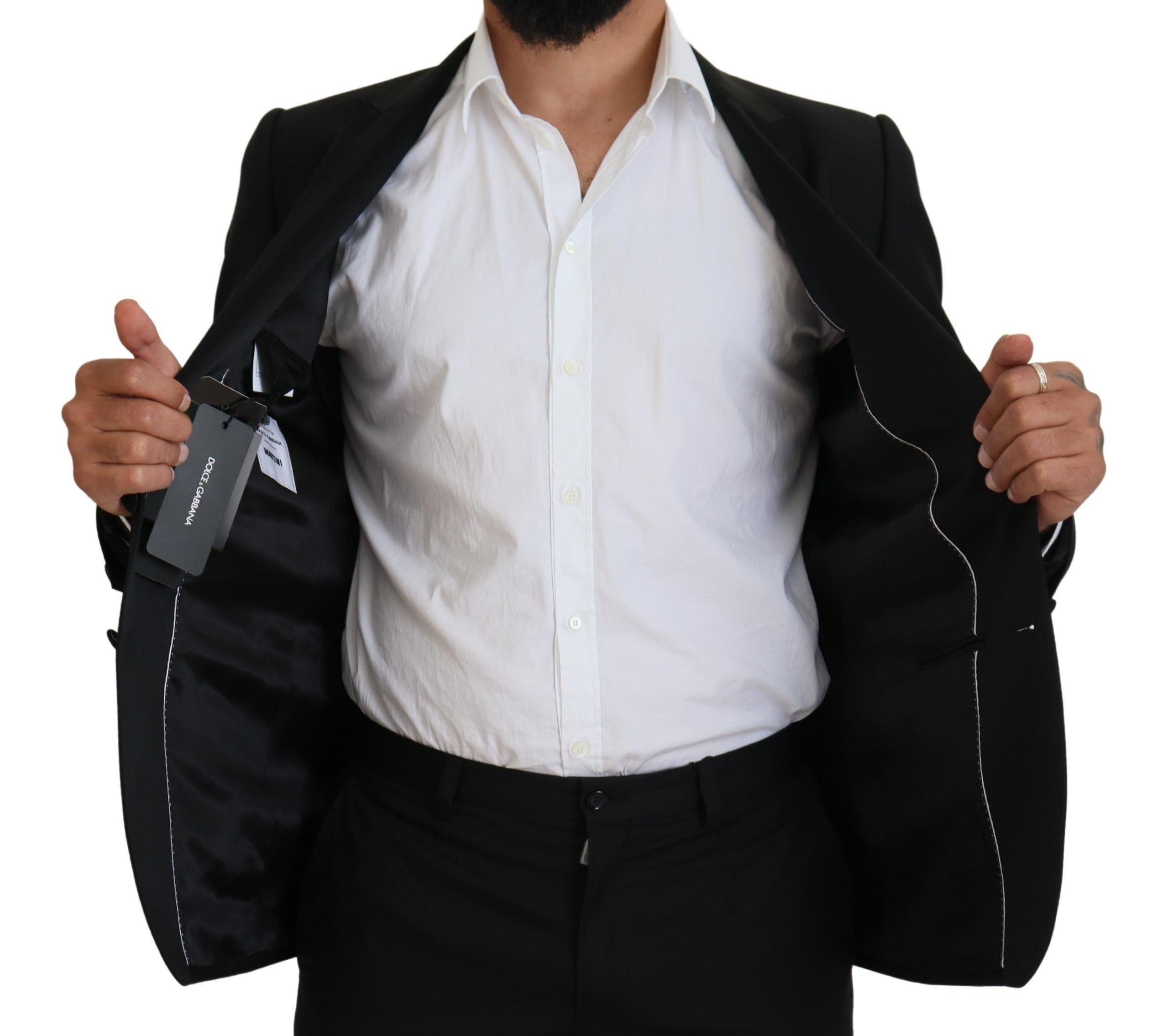 Black slim fit formal Martini blazer by Dolce & Gabbana, tailored fit with notch lapel and sleek design for sophisticated style.