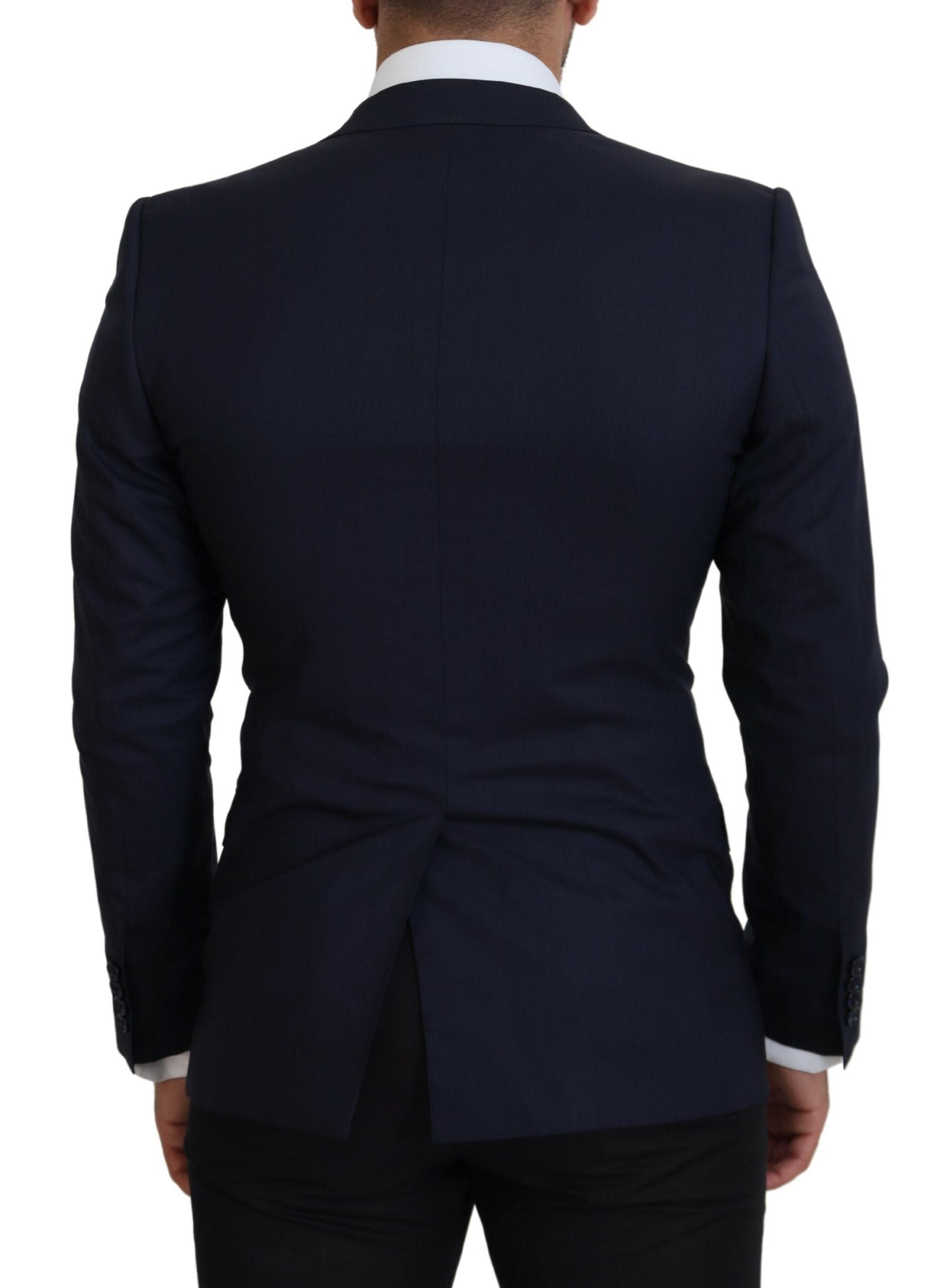 Blue wool slim fit formal blazer by Dolce & Gabbana, tailored with a sleek design and classic lapel for sophisticated style.