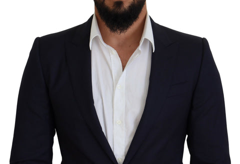 Blue wool slim fit formal coat blazer by Dolce & Gabbana, tailored with a sleek design and classic lapel detail.