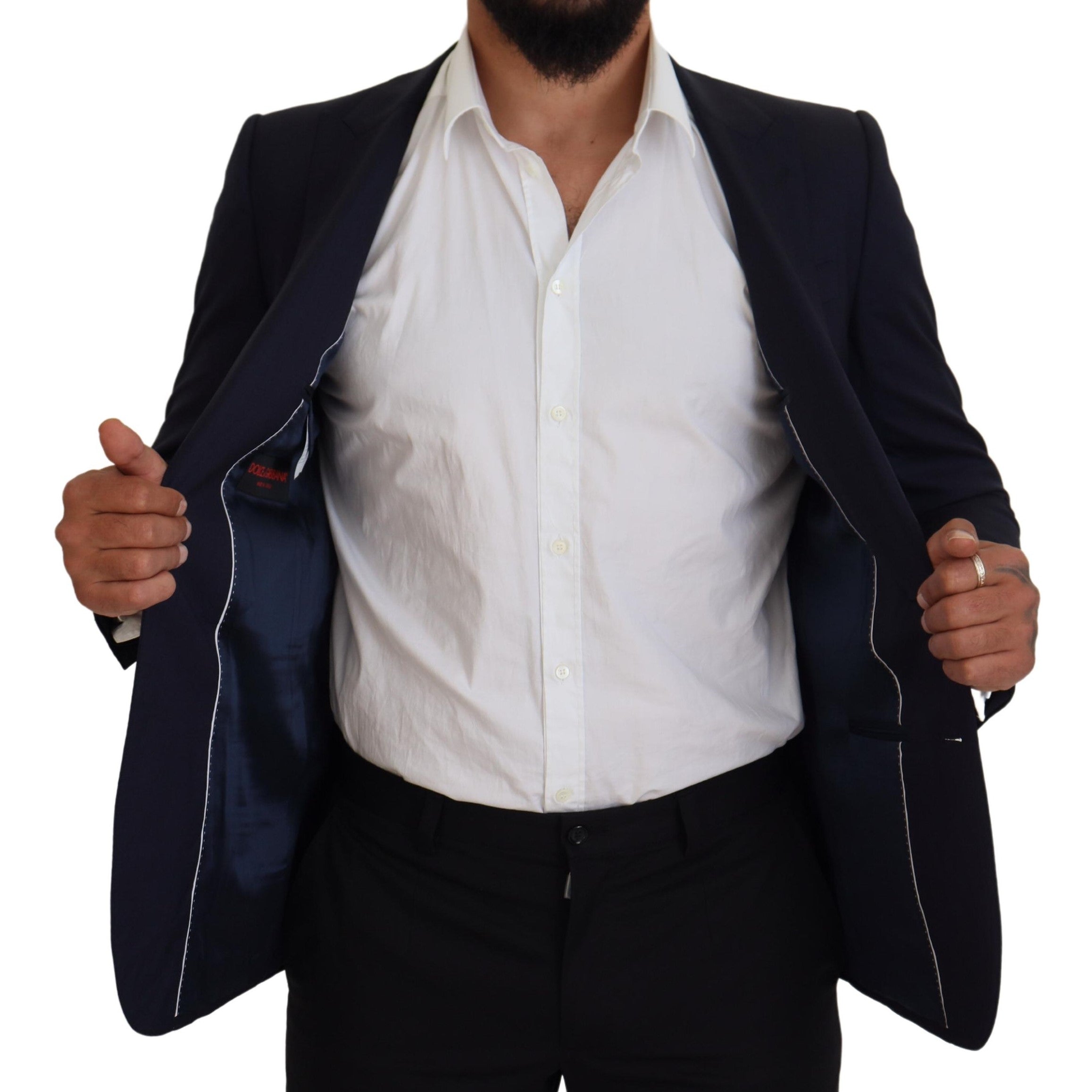 Blue wool slim fit formal coat blazer by Dolce & Gabbana, tailored with a sleek design and classic lapel details.