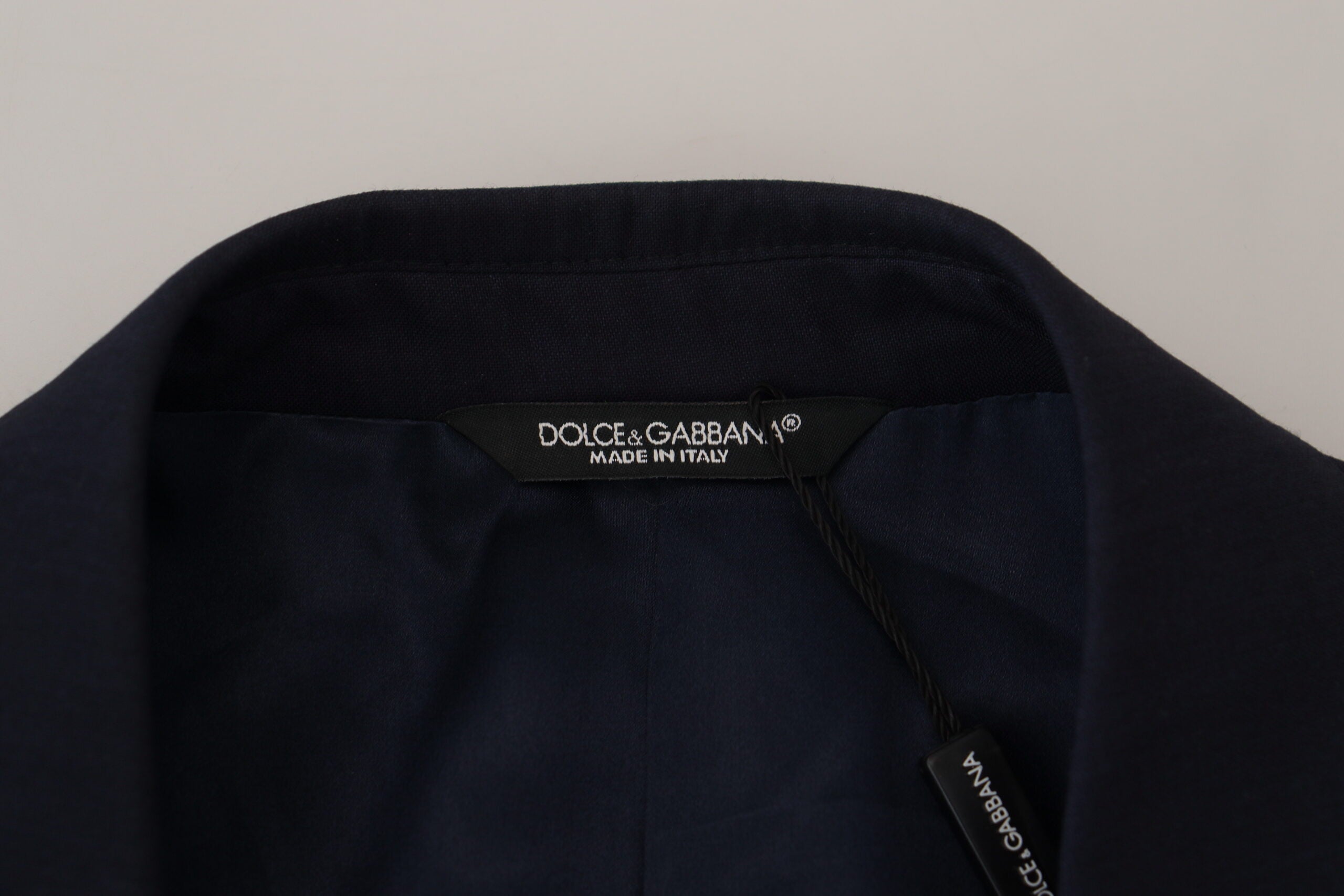 Blue wool slim fit formal coat blazer by Dolce & Gabbana, showcasing tailored design and classic lapel detail.