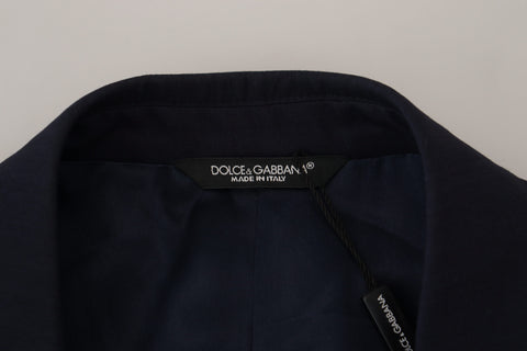 Blue wool slim fit formal coat blazer by Dolce & Gabbana, showcasing tailored design and classic lapel detail.