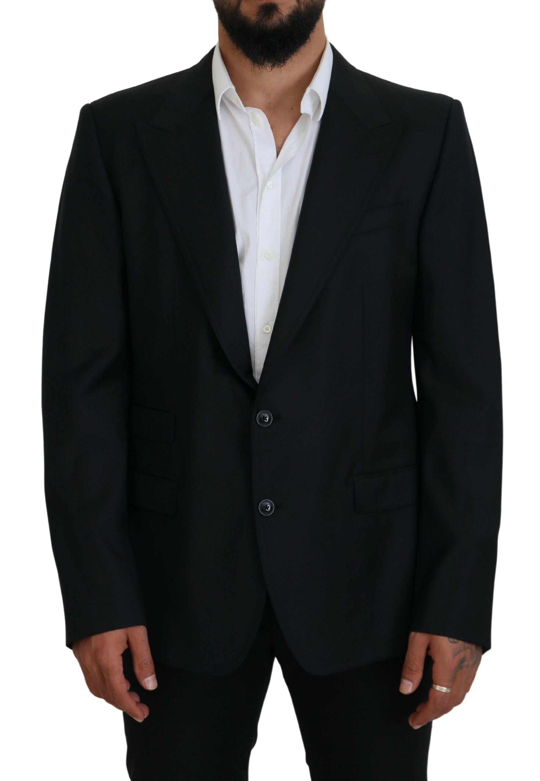 Dark blue wool Sicilia blazer by Dolce & Gabbana, tailored formal blazer with classic lapels and structured fit.