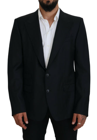 Dark blue wool Sicilia blazer by Dolce & Gabbana, tailored formal blazer with classic lapels and structured fit.