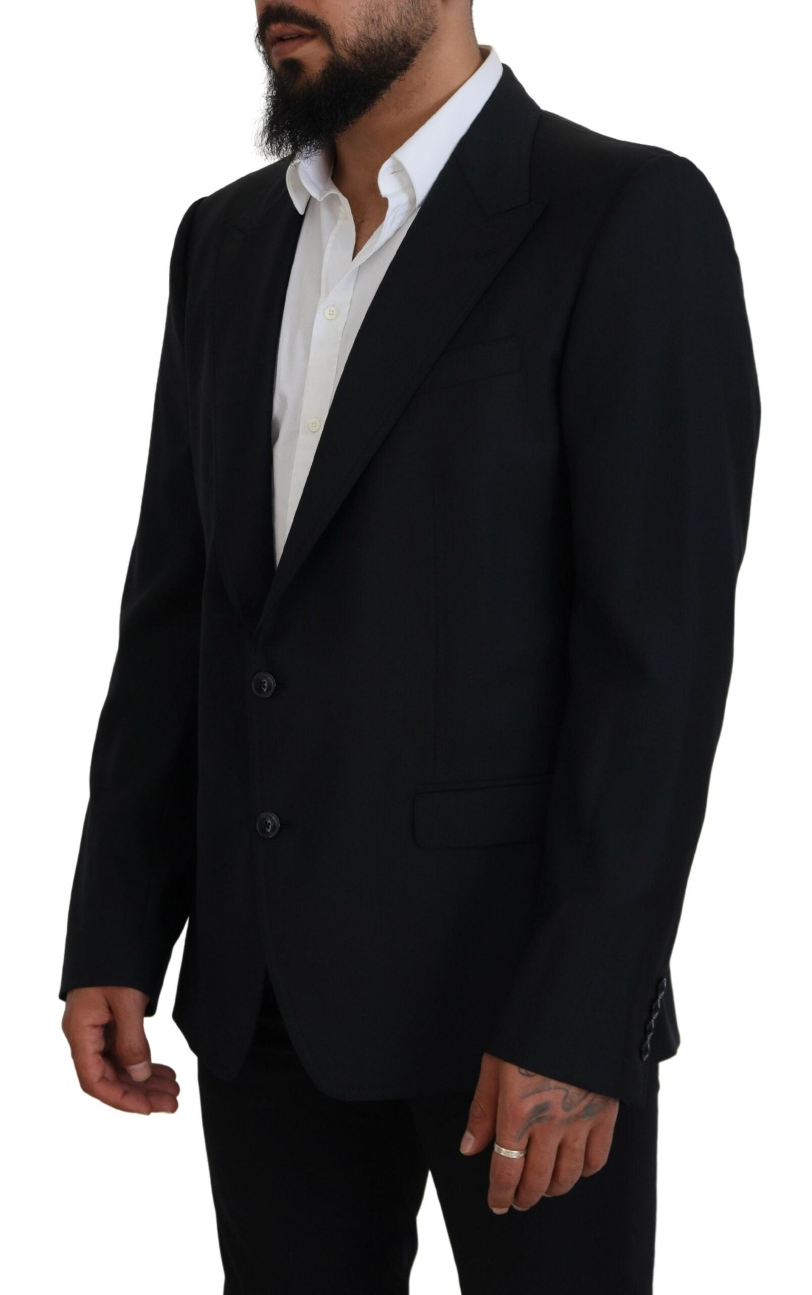 Dark blue wool Sicilia blazer by Dolce & Gabbana, tailored formal blazer with classic lapels and structured fit.