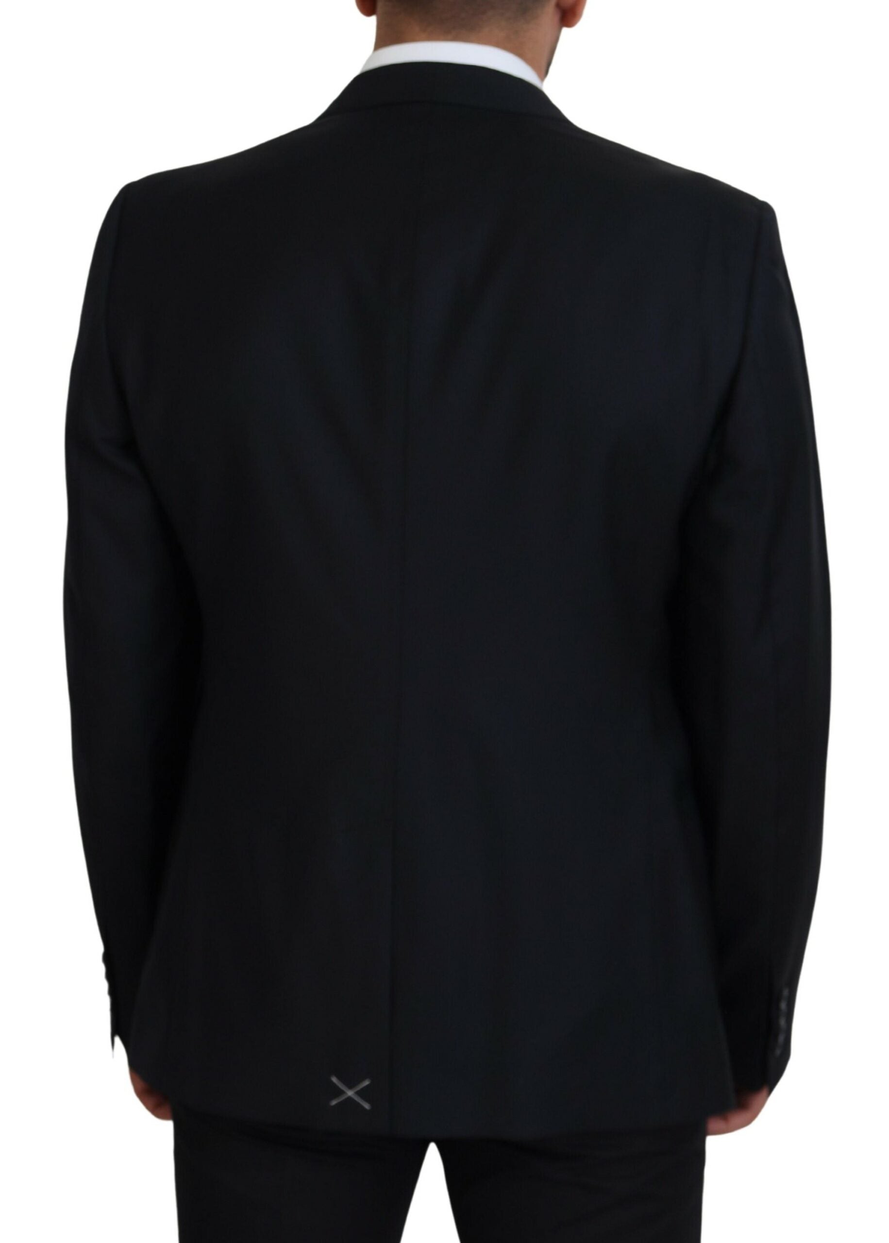 Dark blue wool Sicilia blazer by Dolce & Gabbana, tailored fit with notch lapel and single-button closure, styled for formal occasions.