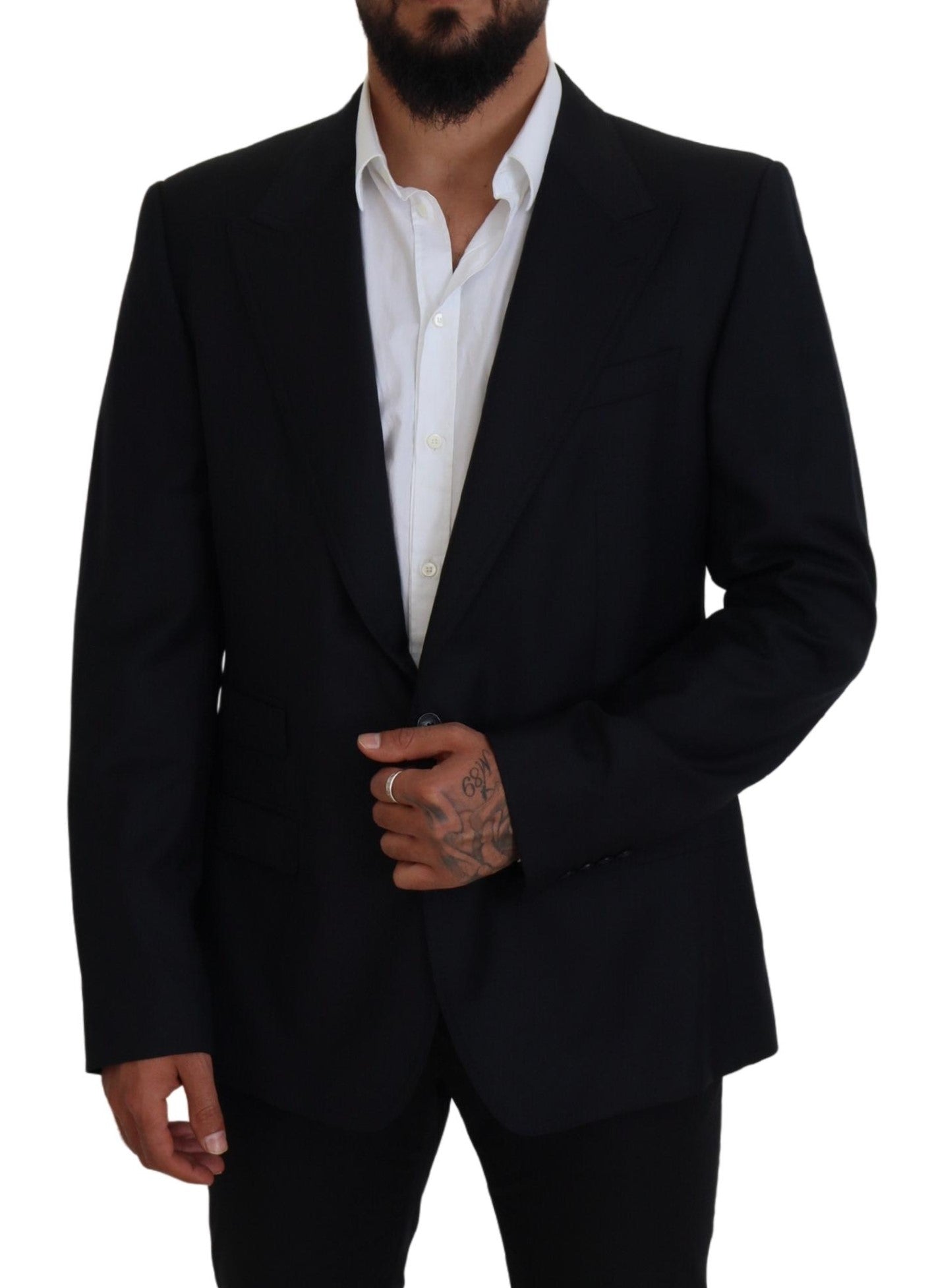 Dark blue wool Sicilia blazer by Dolce & Gabbana, tailored fit with classic lapels, displayed on a neutral background.
