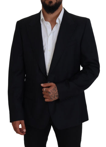 Dark blue wool Sicilia blazer by Dolce & Gabbana, tailored fit with classic lapels, displayed on a neutral background.