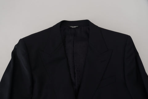 Dark blue wool Sicilia blazer by Dolce & Gabbana, tailored formal blazer with notch lapel and structured fit.