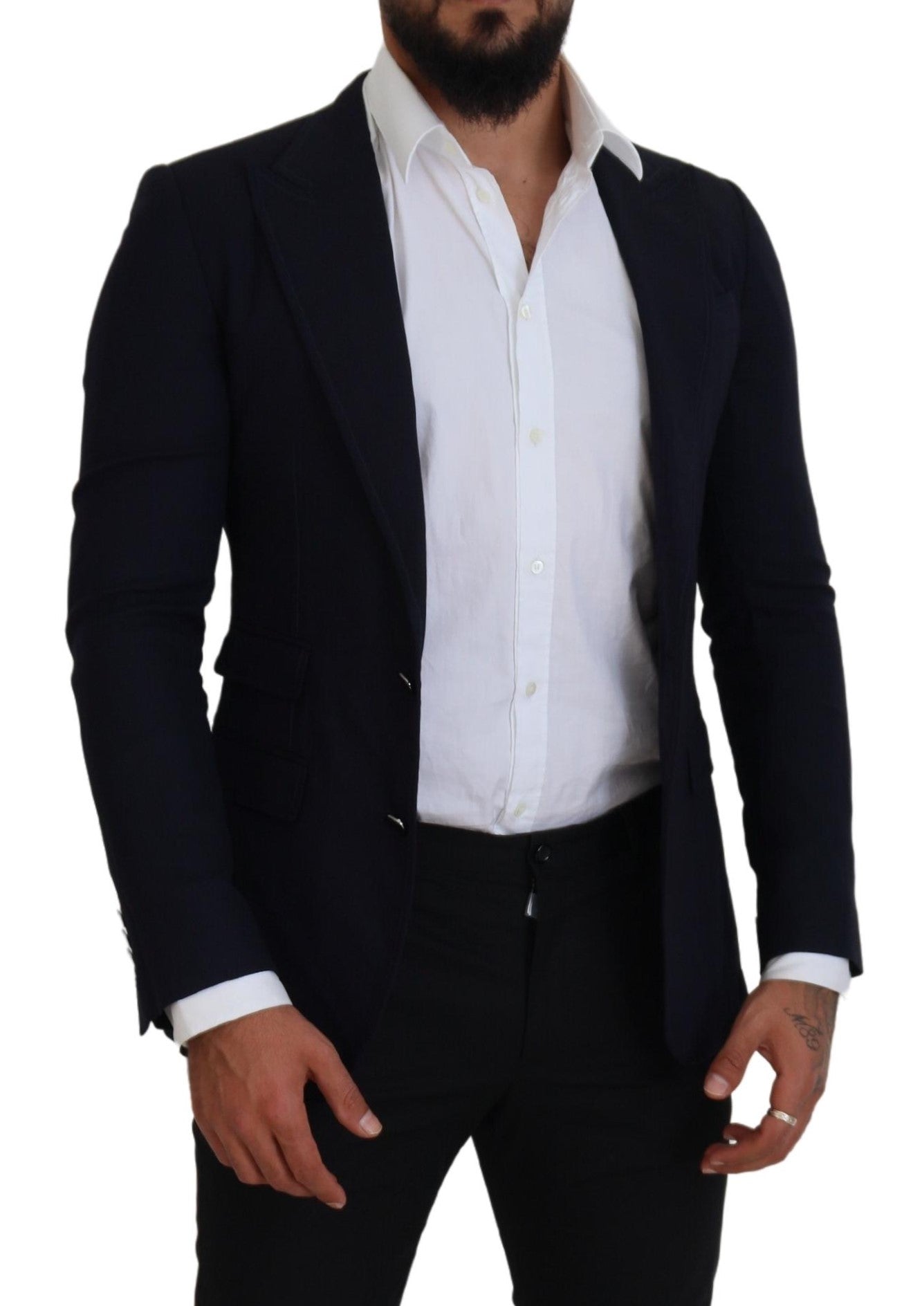Blue wool formal Taormina blazer by Dolce & Gabbana, tailored fit with notch lapel and stylish design.