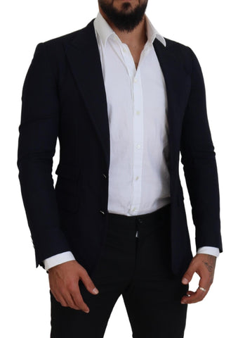 Blue wool formal Taormina blazer by Dolce & Gabbana, tailored fit with notch lapel and stylish design.