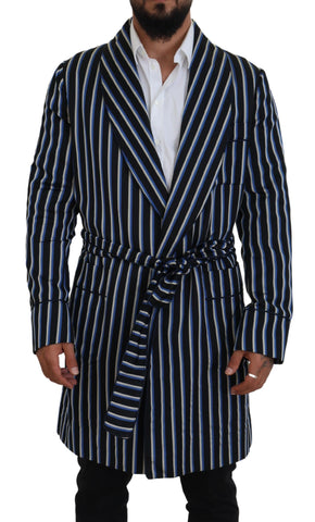 Black and blue printed lining robe by Dolce & Gabbana, featuring luxurious fabric and elegant design details.