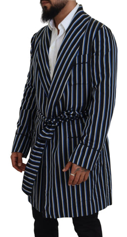 Black and blue printed lining robe by Dolce & Gabbana featuring a stylish, luxurious design with intricate pattern details.