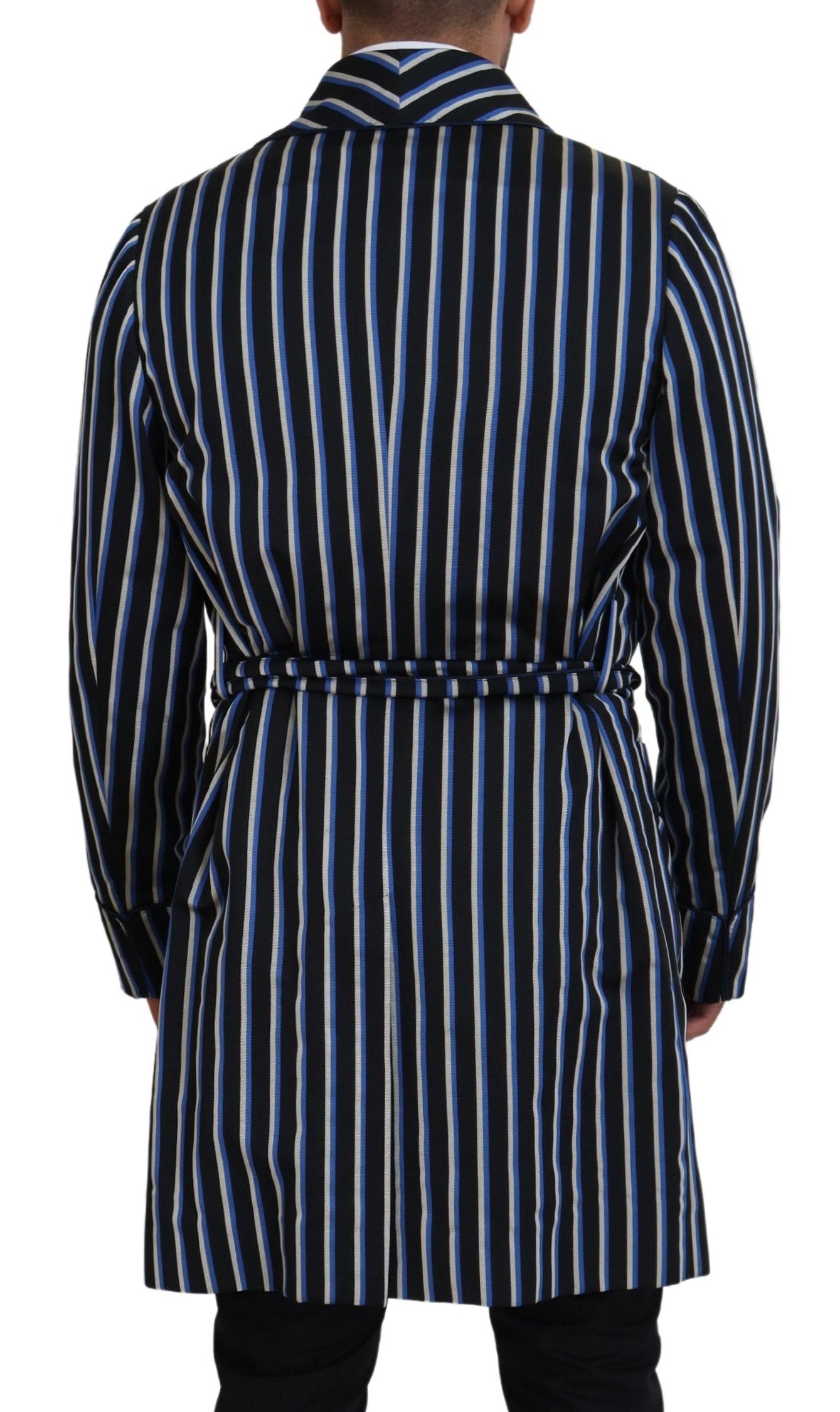 Black and blue printed lining Dolce & Gabbana robe with a relaxed fit and elegant design, featuring intricate patterns and luxurious fabric.