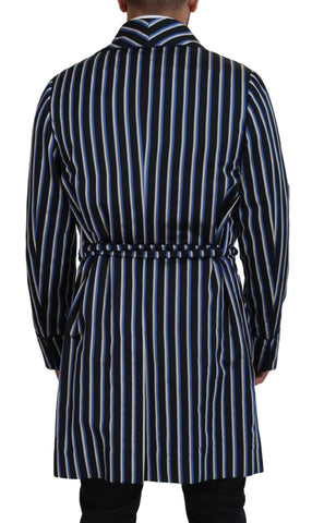 Black and blue printed lining Dolce & Gabbana robe with a relaxed fit and elegant design, featuring intricate patterns and luxurious fabric.