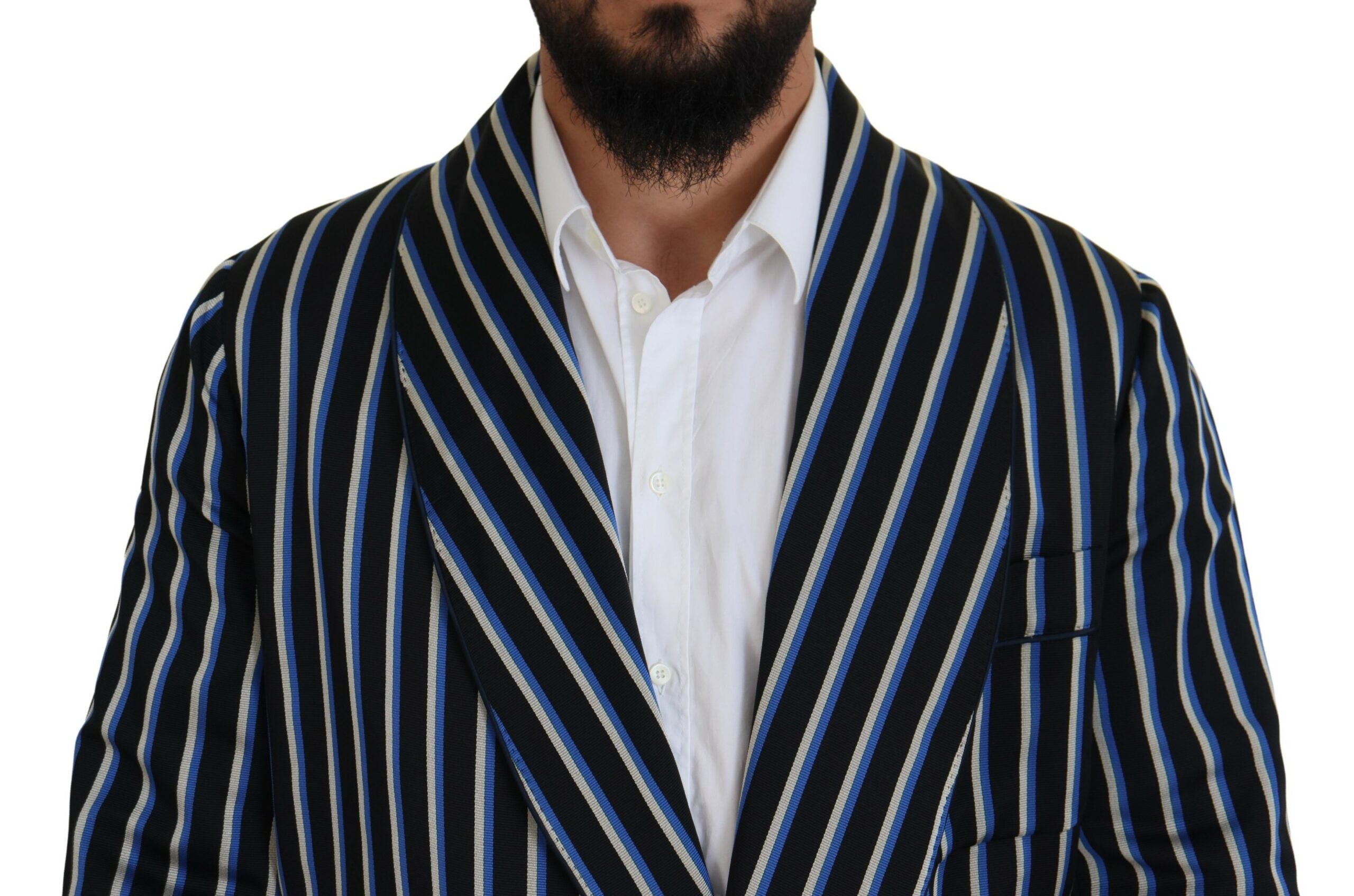 Black and blue printed lining robe by Dolce & Gabbana featuring a luxurious fabric and elegant design.
