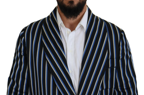 Black and blue printed lining robe by Dolce & Gabbana featuring a luxurious fabric and elegant design.