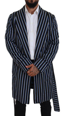 Black and blue printed lining robe by Dolce & Gabbana, featuring luxurious fabric and elegant design details.