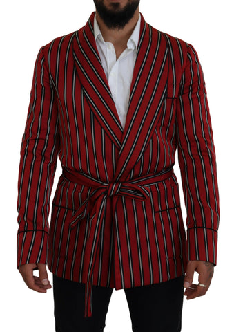 Red striped Dolce & Gabbana robe with martini print and printed lining, featuring a luxurious, stylish design.