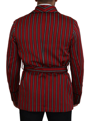 Red striped robe with martini print lining by Dolce & Gabbana, featuring a silky fabric and elegant design.