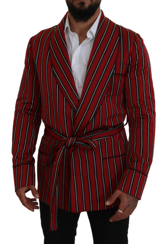 Red striped Dolce & Gabbana martini print lining robe with luxurious fabric and elegant design, perfect for stylish loungewear.